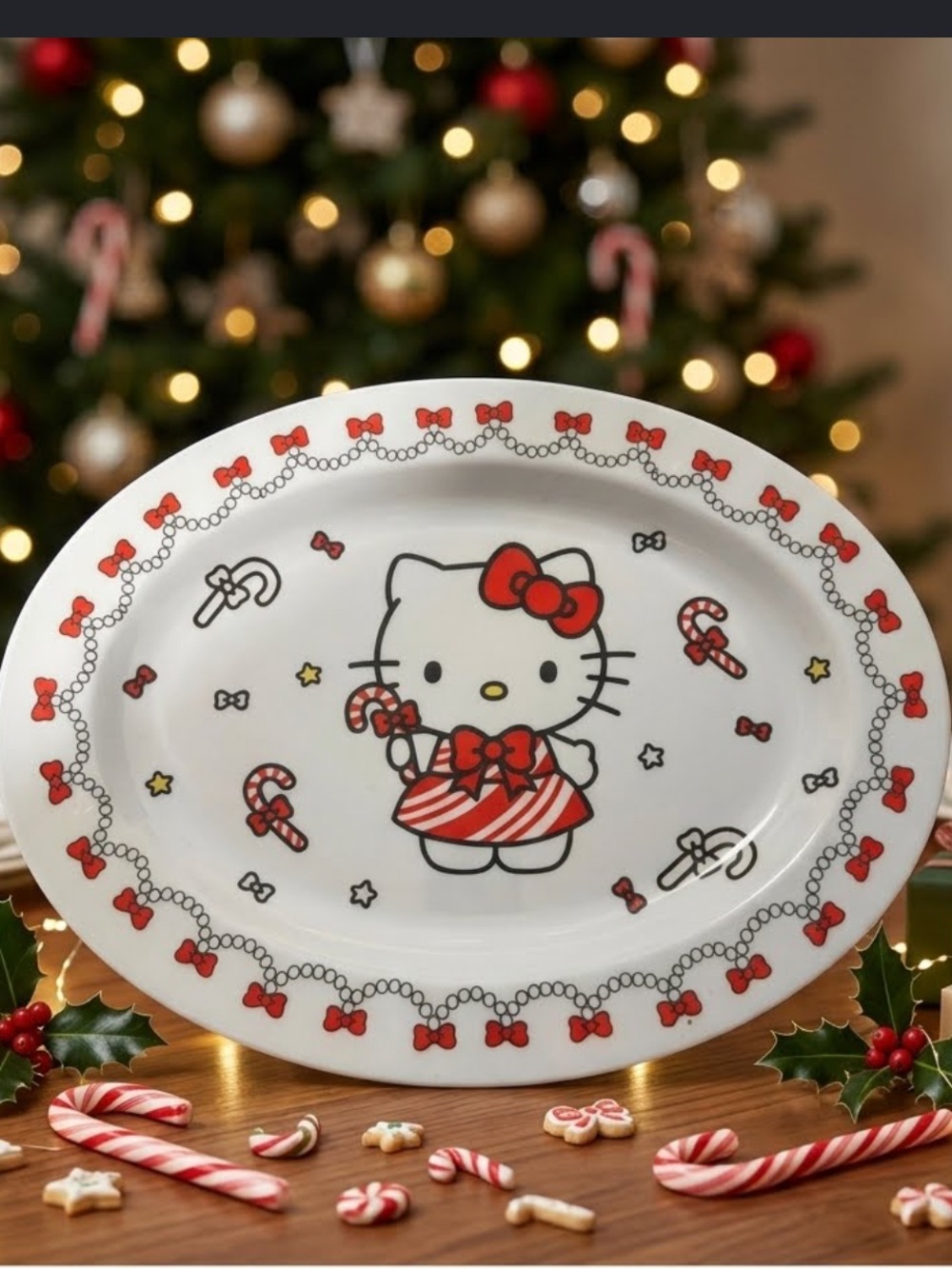 Hello Kitty Candy Cane Dress made with Melamine Platter made 2000 New never used